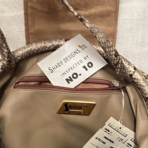 NWT Sharif gold alligator skin and leather crossbody bag with clamshell closure - Picture 14 of 14